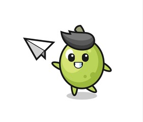 olive cartoon character throwing paper airplane