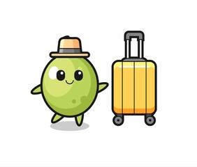 Obraz na płótnie Canvas olive cartoon illustration with luggage on vacation