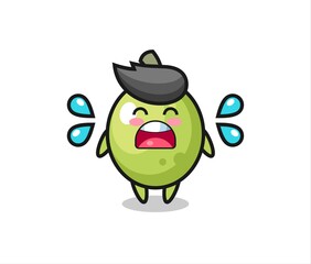 olive cartoon illustration with crying gesture