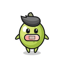 Cartoon Illustration of olive with tape on mouth