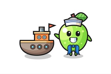 Character mascot of green apple as a sailor man