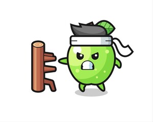 green apple cartoon illustration as a karate fighter