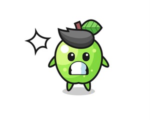 green apple character cartoon with shocked gesture