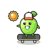 green apple character illustration ride a skateboard