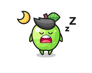 green apple character illustration sleeping at night