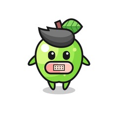 Cartoon Illustration of green apple with tape on mouth