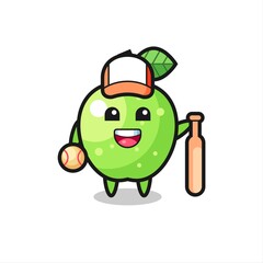 Cartoon character of green apple as a baseball player