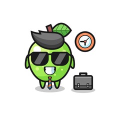 Cartoon mascot of green apple as a businessman
