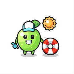 Cartoon mascot of green apple as a beach guard