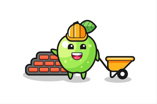 Cartoon character of green apple as a builder