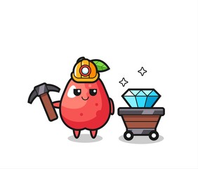 Character Illustration of water apple as a miner