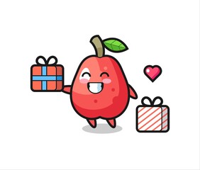 water apple mascot cartoon giving the gift