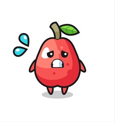 water apple mascot character with afraid gesture