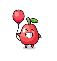water apple mascot illustration is playing balloon