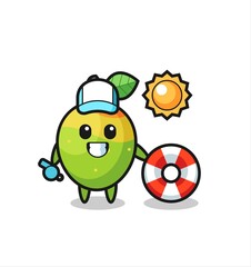 Cartoon mascot of mango as a beach guard