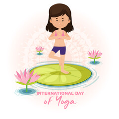 International Day of Yoga banner with woman doing yoga exercise