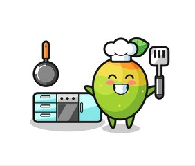 mango character illustration as a chef is cooking