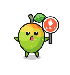 mango character illustration holding a stop sign