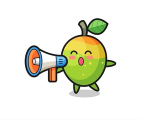mango character illustration holding a megaphone