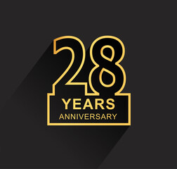 28th years anniversary design line style with square golden color for anniversary celebration event. isolated with black background