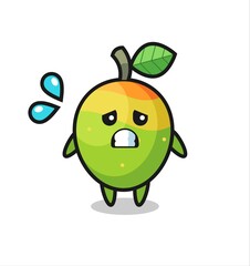 mango mascot character with afraid gesture