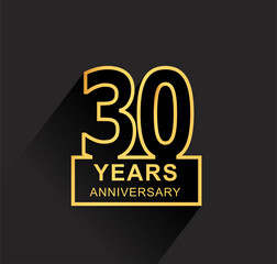 30th years anniversary design line style with square golden color for anniversary celebration event. isolated with black background