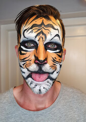 Tiger Themed Makeup or face Paint on Adult Male