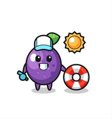 Cartoon mascot of passion fruit as a beach guard