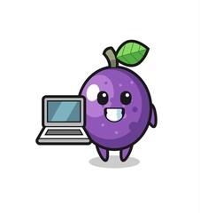 Mascot Illustration of passion fruit with a laptop