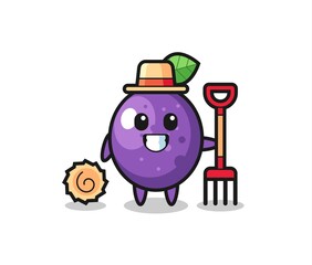 Mascot character of passion fruit as a farmer