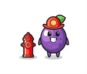 Mascot character of passion fruit as a firefighter