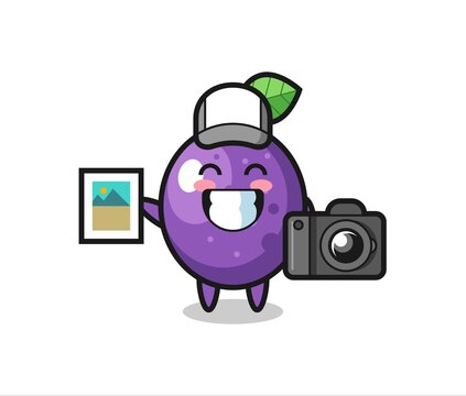Character Illustration of passion fruit as a photographer