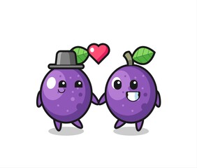 passion fruit cartoon character couple with fall in love gesture