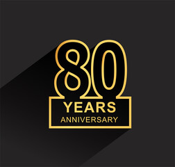 80th years anniversary design line style with square golden color for anniversary celebration event. isolated with black background