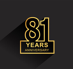 81st years anniversary design line style with square golden color for anniversary celebration event. isolated with black background