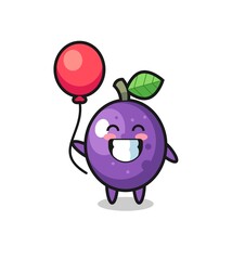 passion fruit mascot illustration is playing balloon