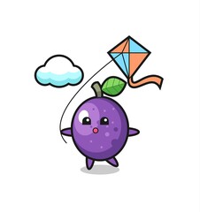 passion fruit mascot illustration is playing kite