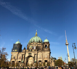 Fototapeta na wymiar Berlin Cathedral with Clear Blue Skies