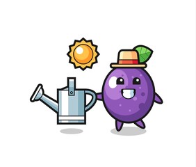 Cartoon character of passion fruit holding watering can
