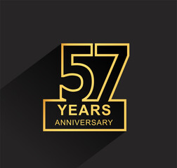 57th years anniversary design line style with square golden color for anniversary celebration event. isolated with black background