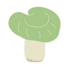 Green-cup russula mushroom. Hand drawn doodle vector illustration with color outline isolated on white background. 