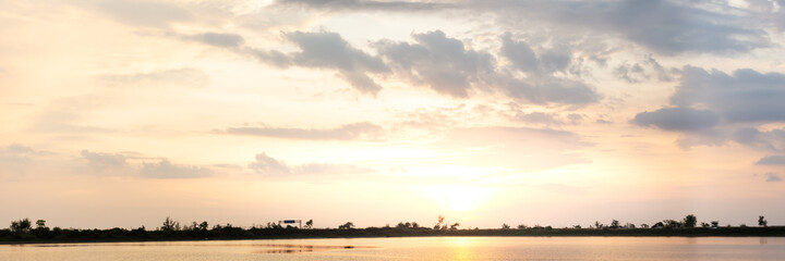 Sun light  sky  panorama  of heaven sunset background, World environment day concept,
Abstract amazing Scene of  Colorful sunset, In the twilight golden atmosphere ,
wide angle shot Panorama shot view