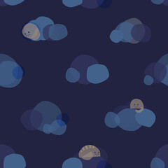 Fototapeta na wymiar Cute cats sleep on the clouds. Seamless pattern for textiles, paper