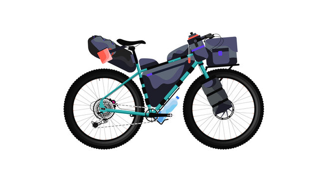 High detailed vector bike. Bikepacking example for bicycle touring