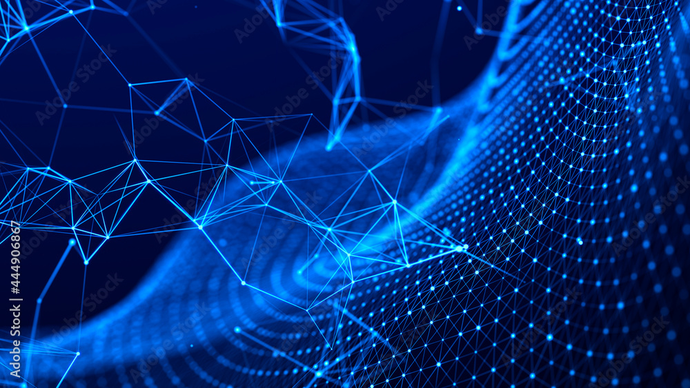 Aufkleber Connection of dots and lines structure on dark background. Abstract polygonal space. 3d
