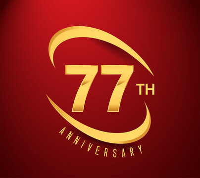 77th years anniversary with swoosh design golden color isolated on red background for celebration