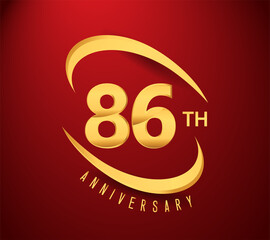 Obraz premium 86th years anniversary with swoosh design golden color isolated on red background for celebration