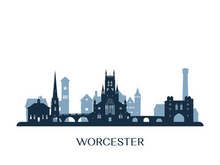 Fototapeta premium Worcester skyline, monochrome silhouette. Vector illustration.