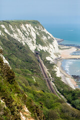 Folkestone view of white cliffs and train line