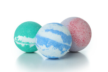 Bath balls isolated on white background, close up